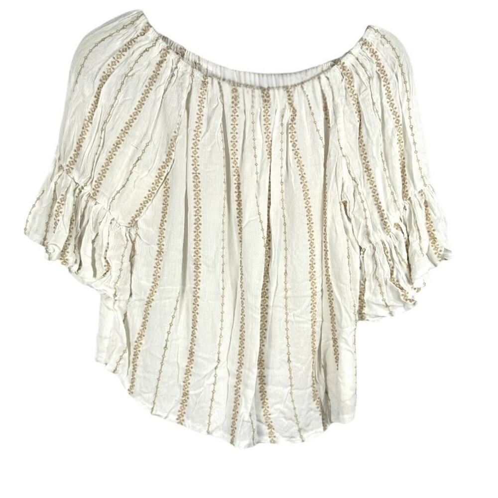 Olivaceous White With Gold Design Vintage Look Top Medium